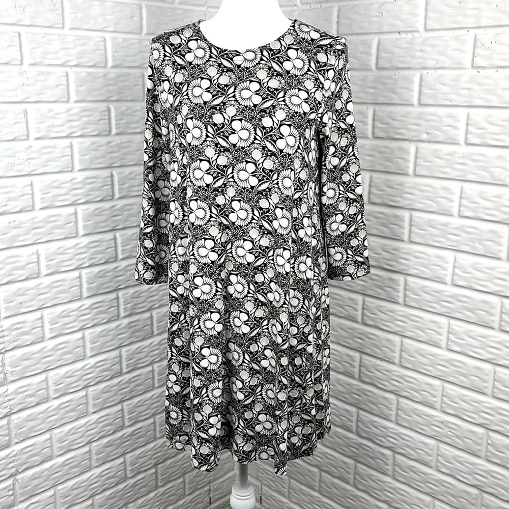 LOFT Floral A Line Dress Black Tan Rayon Spandex Size Small